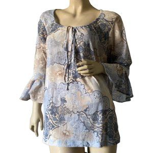 Marianne Women's Lightweight Long-sleeved Blue Paisley Top Tunic Size: 2 X-Large